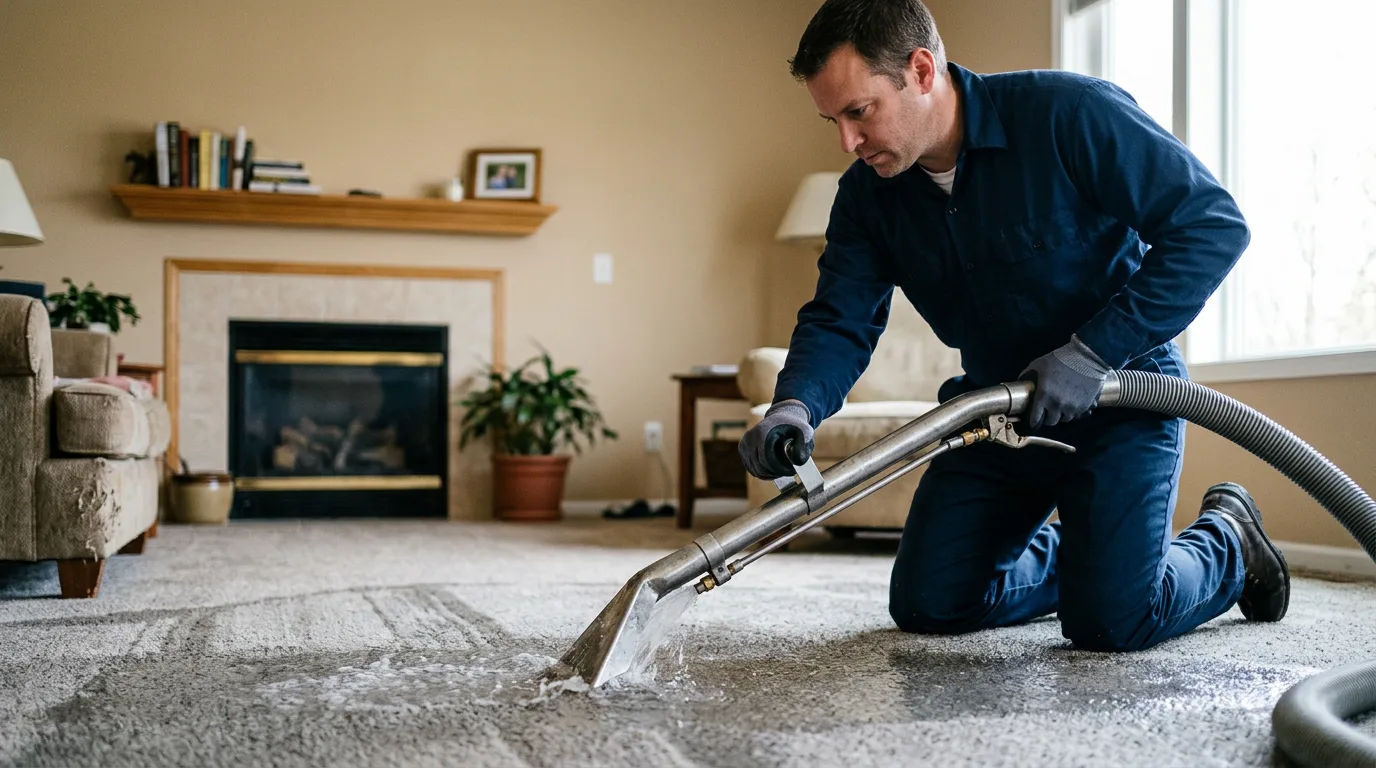 Water damage restoration technician working near Easton, MA